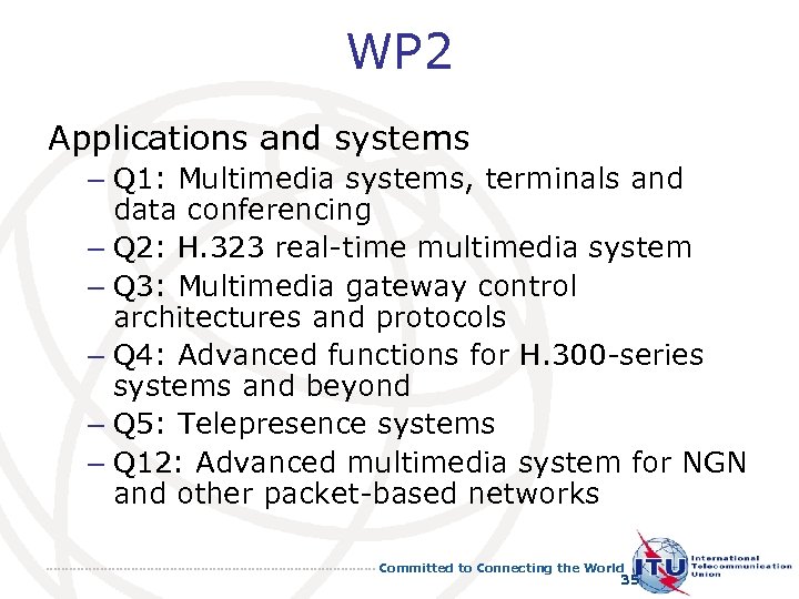 WP 2 Applications and systems – Q 1: Multimedia systems, terminals and data conferencing
