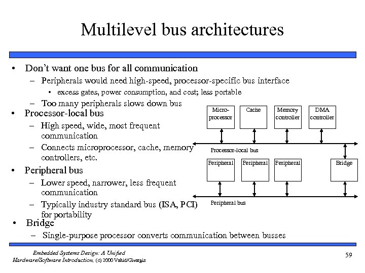 Multilevel bus architectures • Don’t want one bus for all communication – Peripherals would