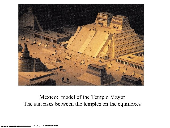 Mexico: model of the Templo Mayor The sun rises between the temples on the