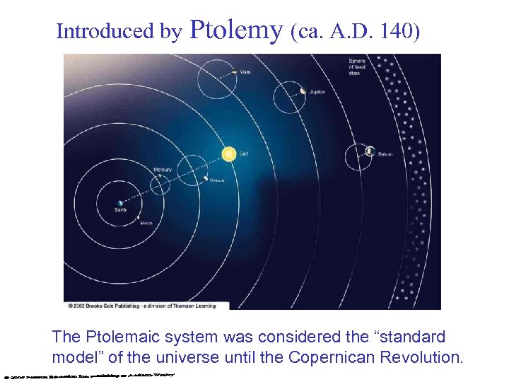 Introduced by Ptolemy (ca. A. D. 140) The Ptolemaic system was considered the “standard