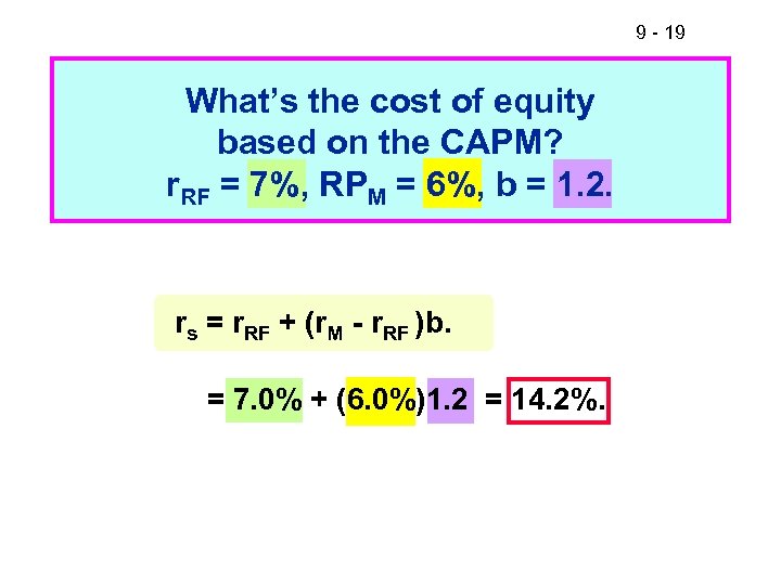9 - 19 What’s the cost of equity based on the CAPM? r. RF