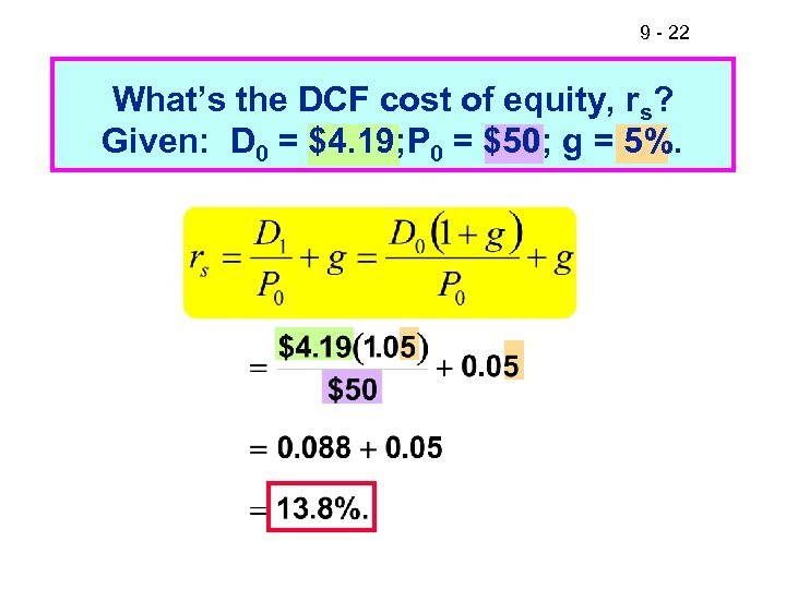 9 - 22 What’s the DCF cost of equity, rs? Given: D 0 =