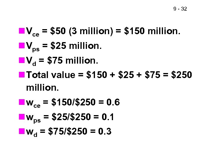 9 - 32 n Vce = $50 (3 million) = $150 million. n Vps