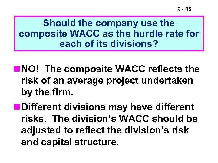 9 - 36 Should the company use the composite WACC as the hurdle rate