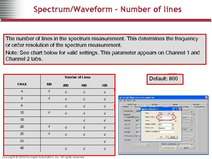 Spectrum/Waveform – Number of lines The number of lines in the spectrum measurement. This