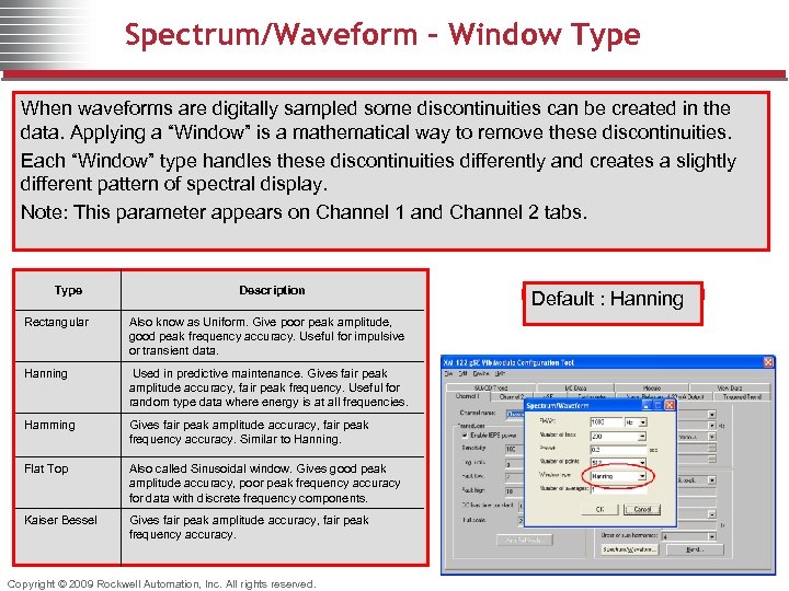 Spectrum/Waveform – Window Type When waveforms are digitally sampled some discontinuities can be created