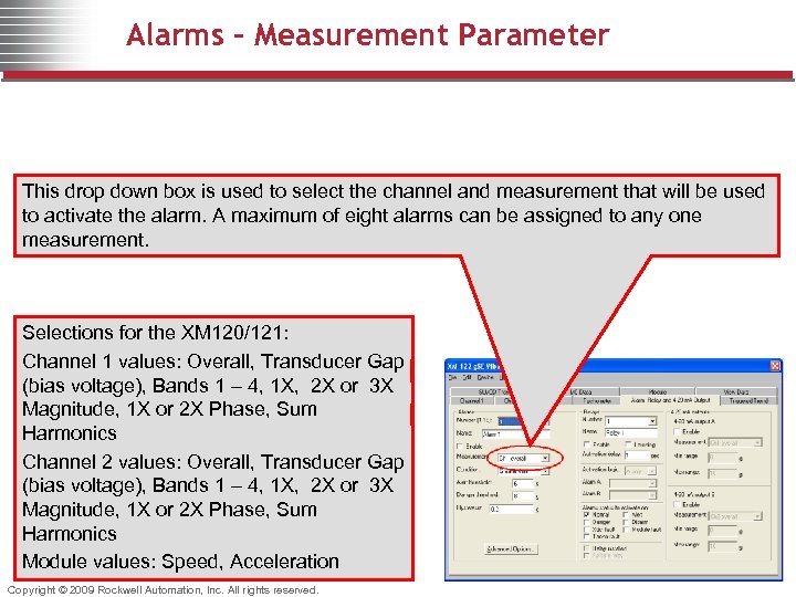 Alarms – Measurement Parameter This drop down box is used to select the channel