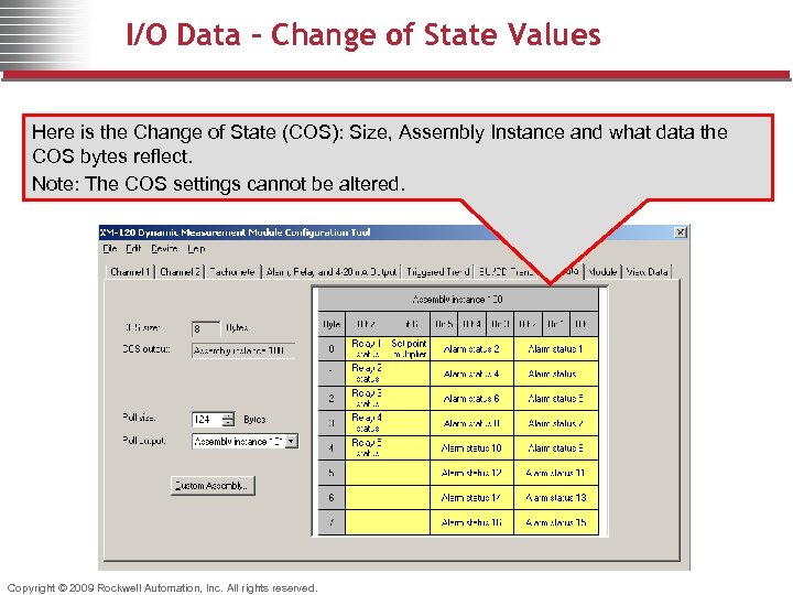 I/O Data – Change of State Values Here is the Change of State (COS):
