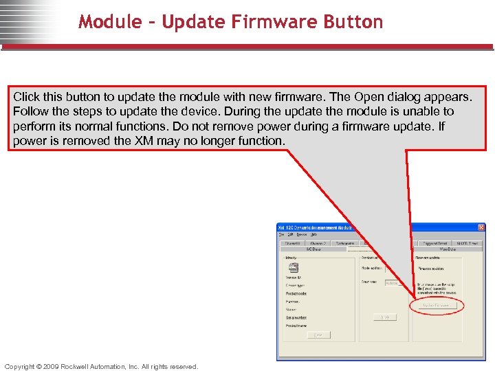 Module – Update Firmware Button Click this button to update the module with new