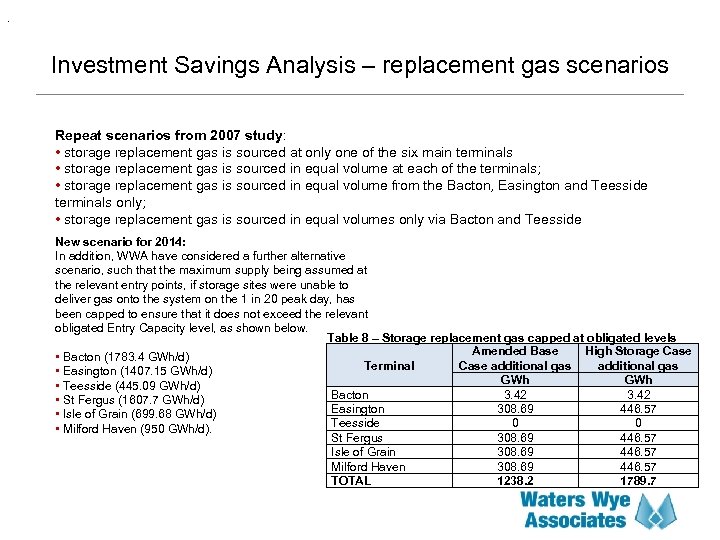 . Investment Savings Analysis – replacement gas scenarios Repeat scenarios from 2007 study: •