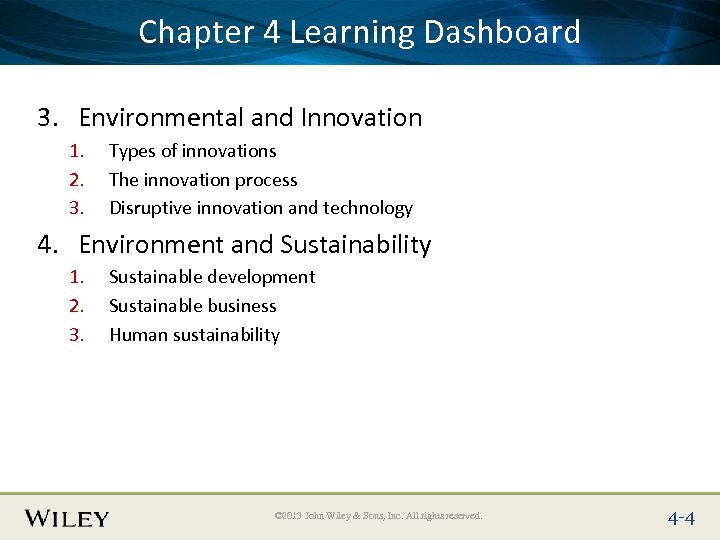 Place Slide Title Text Here Dashboard Chapter 4 Learning 3. Environmental and Innovation 1.