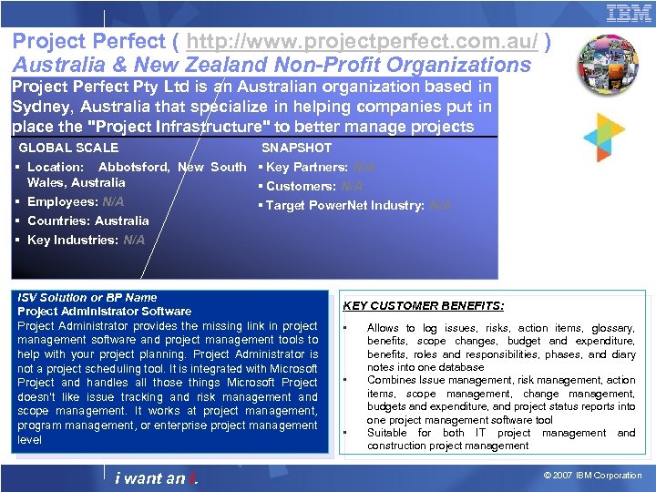 Project Perfect ( http: //www. projectperfect. com. au/ ) Australia & New Zealand Non-Profit