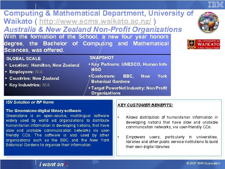 Computing & Mathematical Department, University of Waikato ( http: //www. scms. waikato. ac. nz/