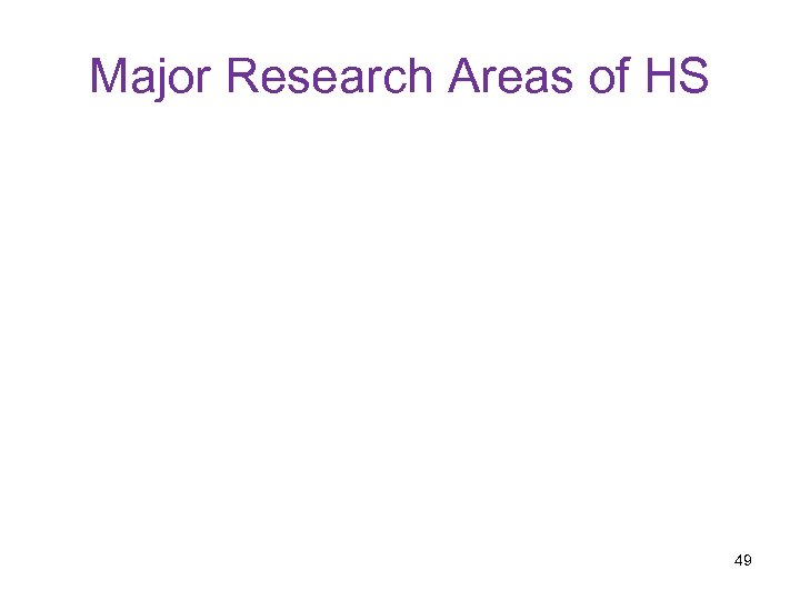 Major Research Areas of HS 49 