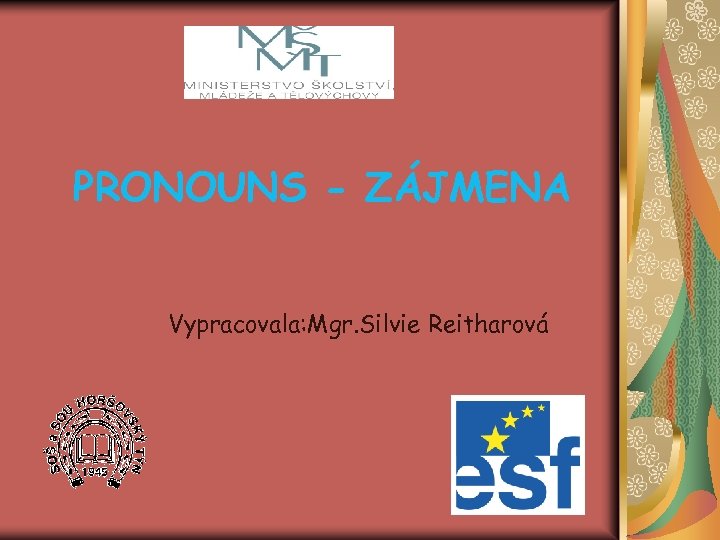 PRONOUNS - ZÁJMENA Vypracovala: Mgr. Silvie Reitharová 