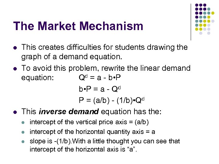 The Market Mechanism l l l This creates difficulties for students drawing the graph