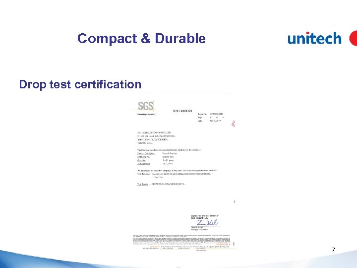 Compact & Durable Drop test certification 7 