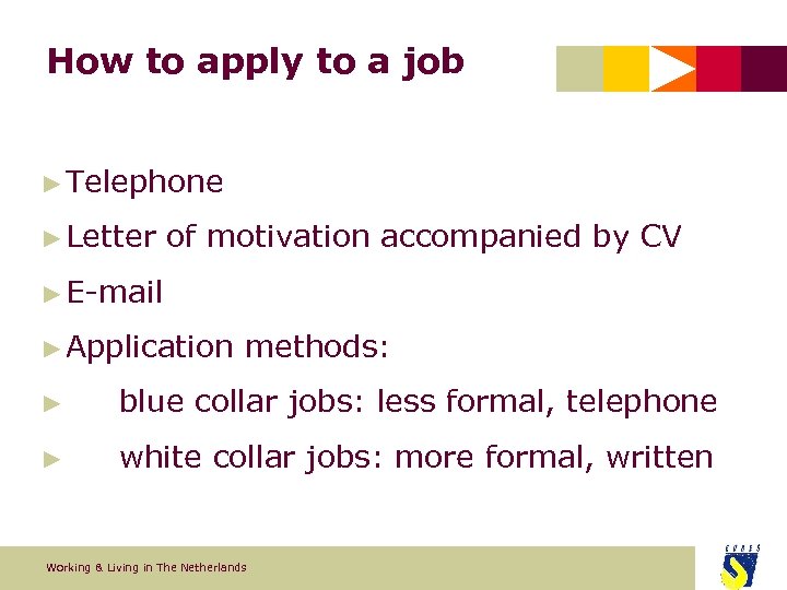How to apply to a job ► Telephone ► Letter of motivation accompanied by