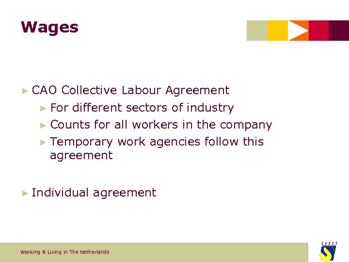 Wages ► CAO Collective Labour Agreement ► For different sectors of industry ► Counts