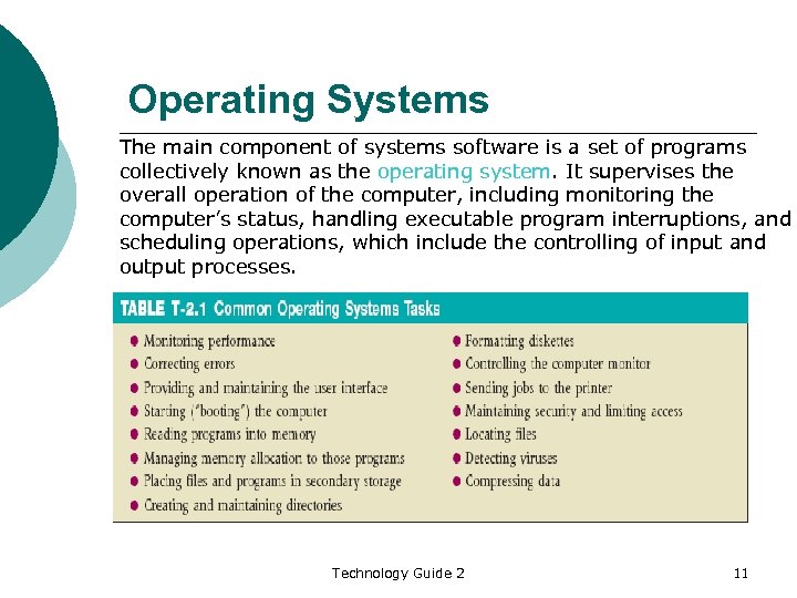 Operating Systems The main component of systems software is a set of programs collectively