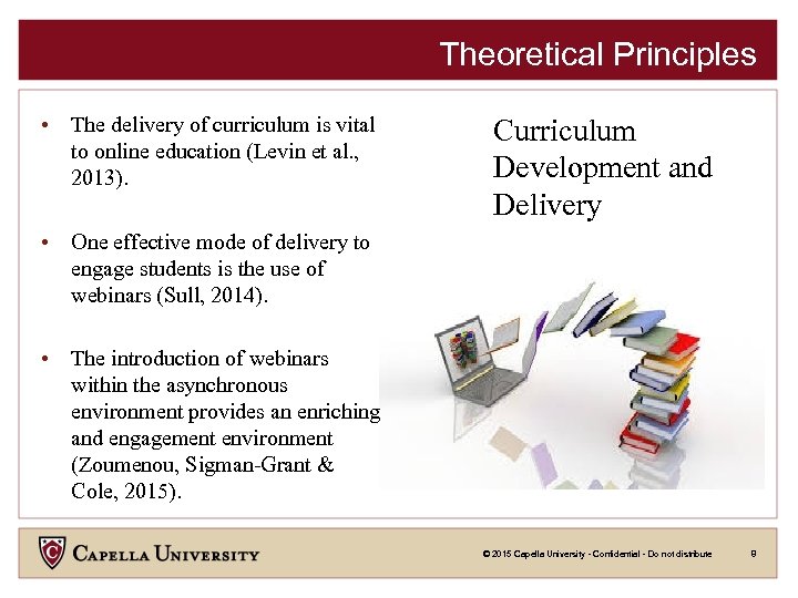 Theoretical Principles • The delivery of curriculum is vital to online education (Levin et