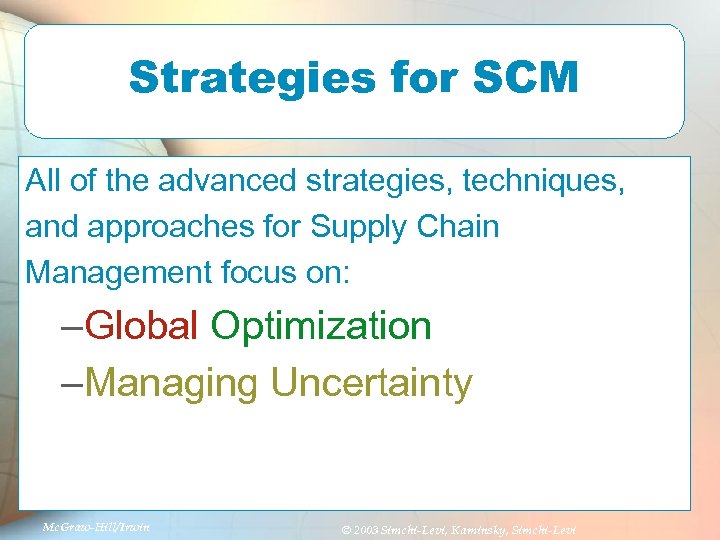 Strategies for SCM All of the advanced strategies, techniques, and approaches for Supply Chain