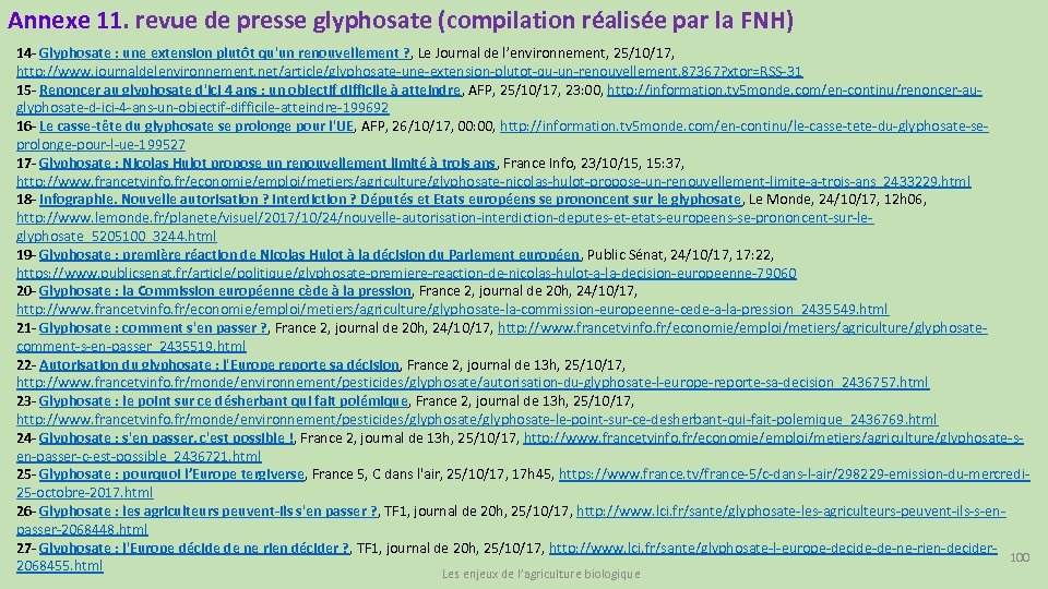 Annexe 11. revue de presse glyphosate (compilation réalisée par la FNH) 14 - Glyphosate