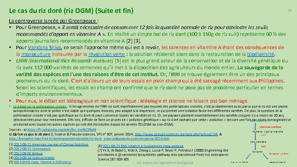 Le cas du riz doré (riz OGM) (Suite et fin) 24 La controverse lancée