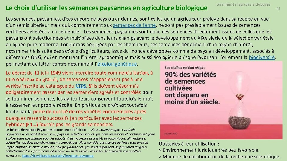 Le choix d’utiliser les semences paysannes en agriculture biologique Les enjeux de l’agriculture biologique