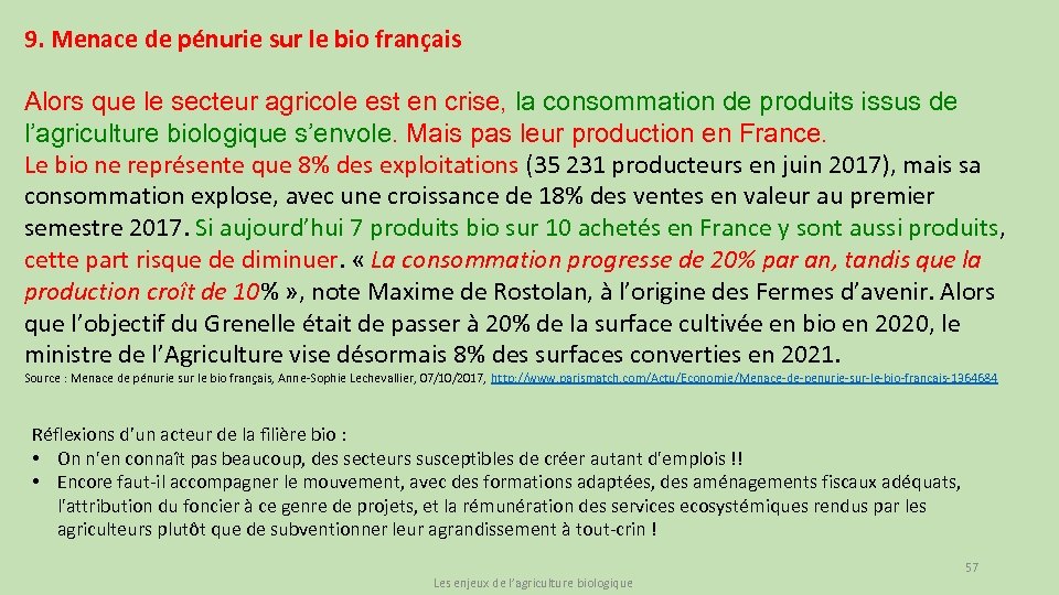 9. Menace de pénurie sur le bio français Alors que le secteur agricole est