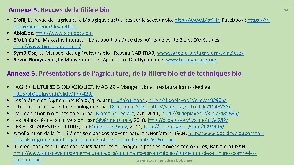 Annexe 5. Revues de la filière bio • Biofil, La revue de l'agriculture biologique