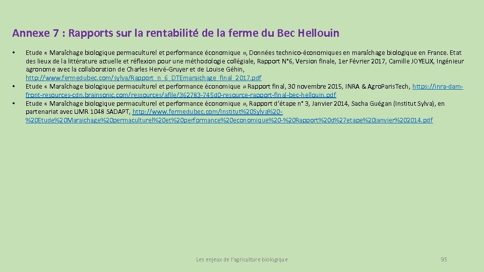 Annexe 7 : Rapports sur la rentabilité de la ferme du Bec Hellouin •