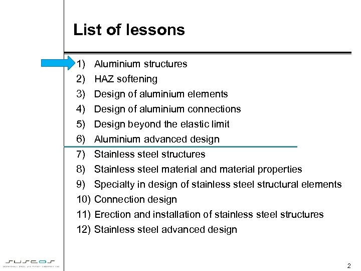 List of lessons 1) 2) 3) 4) 5) 6) 7) 8) 9) 10) 11)
