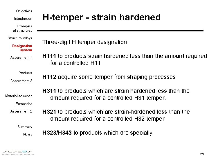 Objectives Introduction H-temper - strain hardened Examples of structures Structural alloys Designation system Assessment