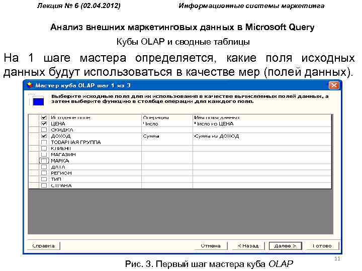 Лекция № 6 (02. 04. 2012) Информационные системы маркетинга Анализ внешних маркетинговых данных в