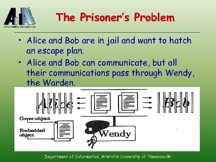 The Prisoner’s Problem • Alice and Bob are in jail and want to hatch