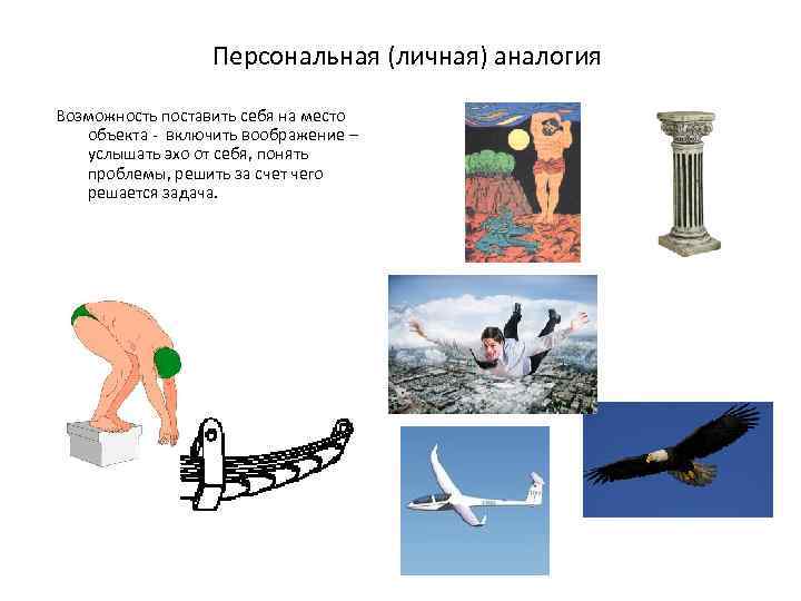Персональная (личная) аналогия Возможность поставить себя на место объекта - включить воображение – услышать