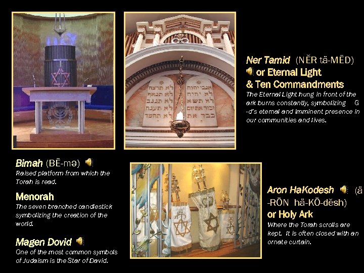 Ner Tamid (NĔR tä-MĒD) or Eternal Light & Ten Commandments The Eternal Light hung