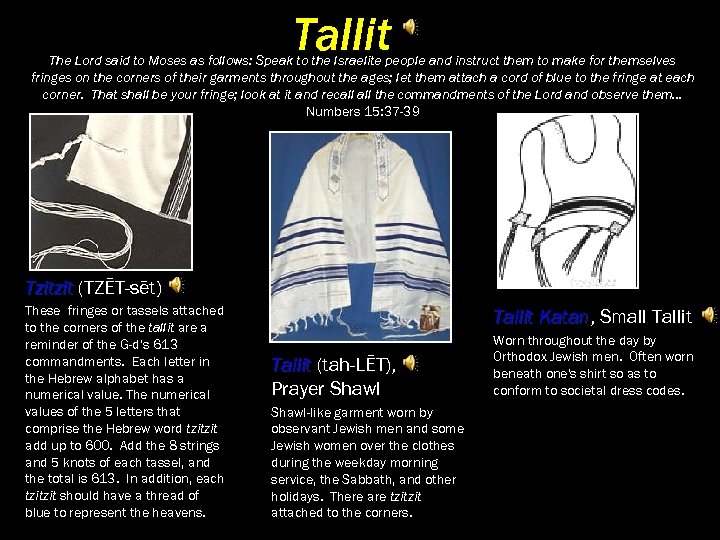 Tallit The Lord said to Moses as follows: Speak to the Israelite people and