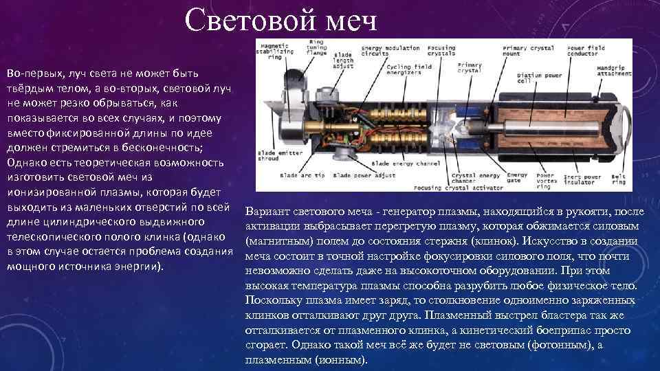 Световой меч Во-первых, луч света не может быть твёрдым телом, а во-вторых, световой луч