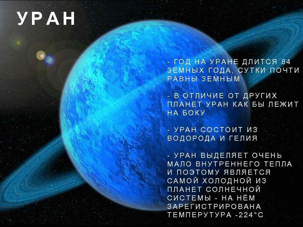 УРАН - ГОД НА УРАНЕ ДЛИТСЯ 84 ЗЕМНЫХ ГОДА, СУТКИ ПОЧТИ РАВНЫ ЗЕМНЫМ -
