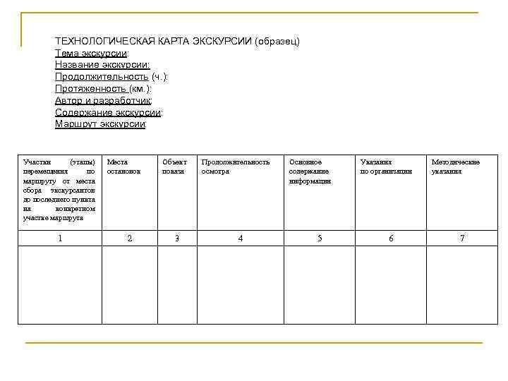 Паспорт экскурсионного маршрута образец