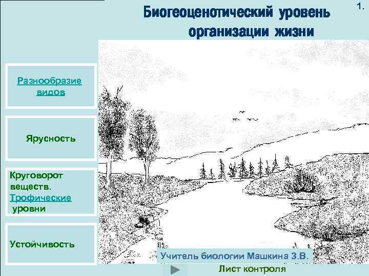 Биогеоценотический уровень Разнообразие видов Биогеоценоз организациипиграф: жизни Экосистема. Биотоп. рай родной, ты лесами красив,