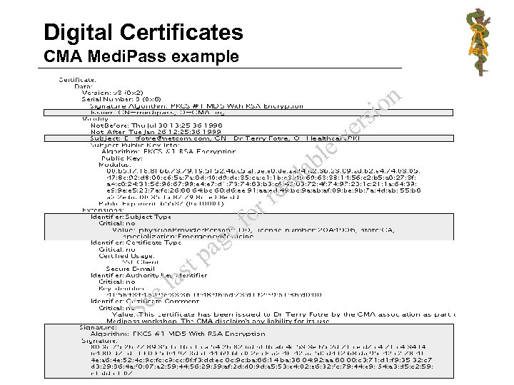 Digital Certificates CMA Medi. Pass example on si ge a ee S tp as