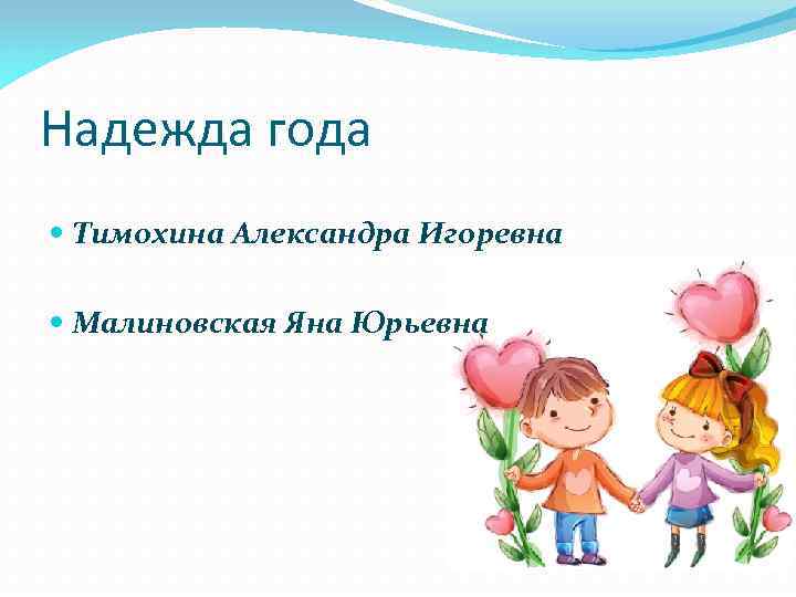 Надежда года Тимохина Александра Игоревна Малиновская Яна Юрьевна 