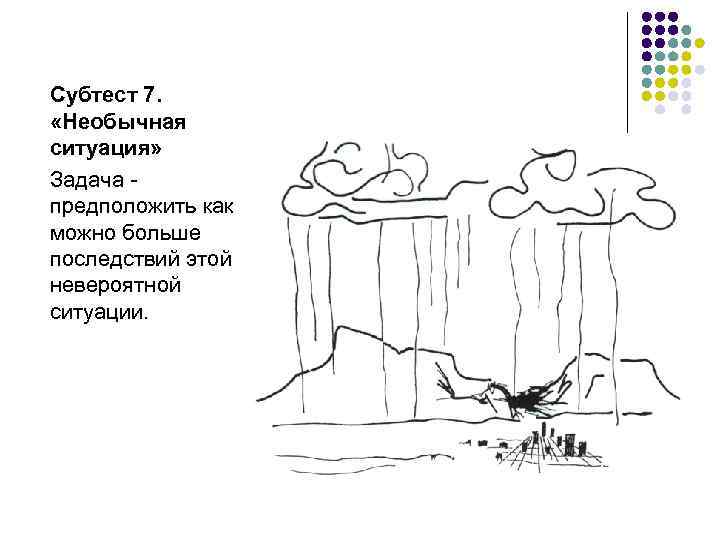 Субтест 7. «Необычная ситуация» Задача предположить как можно больше последствий этой невероятной ситуации. 