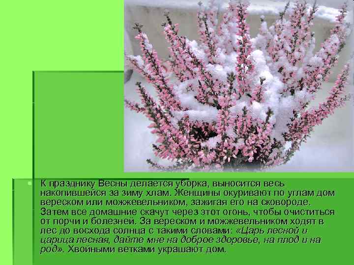 § К празднику Весны делается уборка, выносится весь накопившейся за зиму хлам. Женщины окуривают