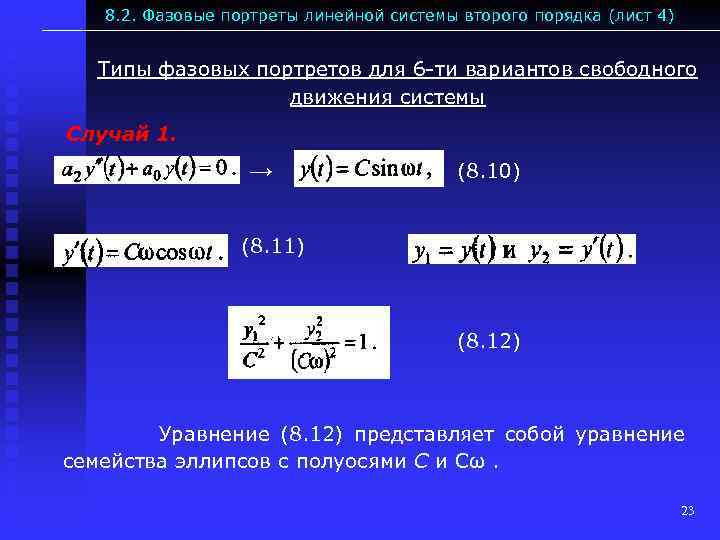 8. 2. Фазовые портреты линейной системы второго порядка (лист 4) Типы фазовых портретов для