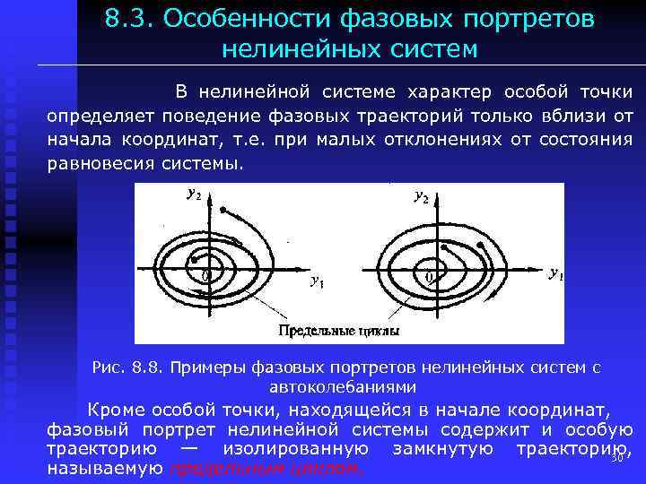 8. 3. Особенности фазовых портретов нелинейных систем В нелинейной системе характер особой точки определяет