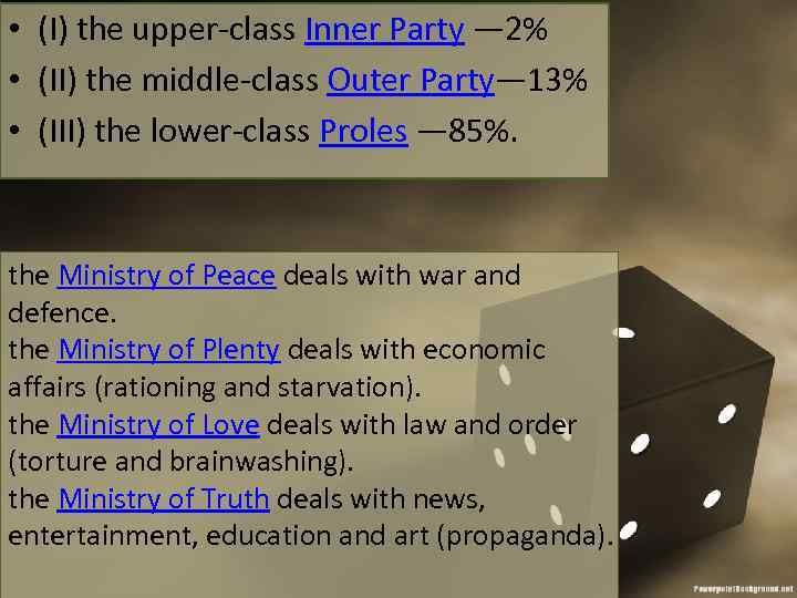  • (I) the upper-class Inner Party — 2% • (II) the middle-class Outer